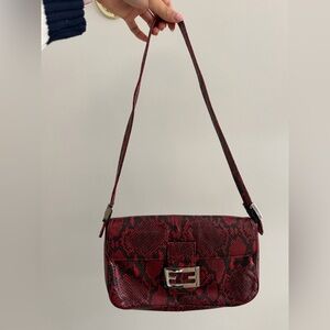 Red Snake Print Shoulder Bag